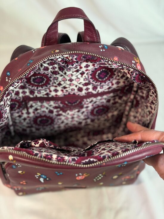 Vera Bradley Leather Mini Backpack Floral Print Burgundy Travel Bag main image 8